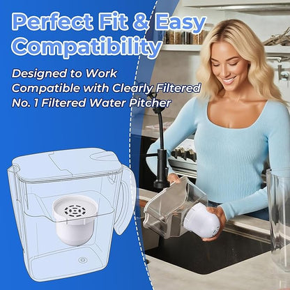2 Pack Upgraded Water Pitcher Replacement Filter Compatible with Clearly Filtered No. 1 Filtered Water Pitcher, 100 Gallon Long Life, Removes Fluoride Chlorine Lead and Odors