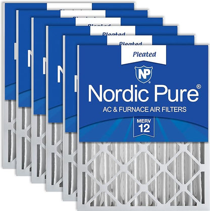 Nordic Pure 20x20x4 (Actual Size: 19 1/2 x 19 1/2 x 3 5/8) Pleated MERV 12 Air Filters 6 Pack