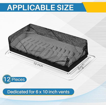Zonon 12 Pcs 6 x 10 Inch Floor Register Cover Trap Vent Screen for Home Vent Mesh Elastic Band Filter Floor Register Trap Keeps Pet Hair,Food Out(Black)