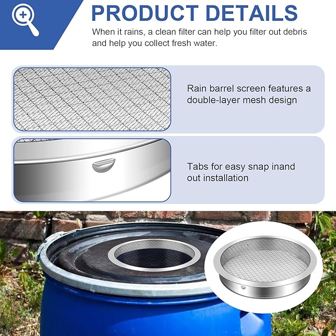 6" Rain Barrel Screen Aluminum, Rain Barrel Filter Rainwater Collection System, Keep Debris Out of Your Rain Barrel, Rain Barrel Diverter Kit, 2 Pack