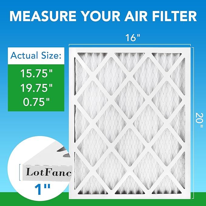 LotFancy 16x20x1 Air Filter MERV 8 4-Pack, Electrostatic Pleated Furnace & AC Filter, Captures Dust, Pet Hair, Pollen, Actual Size: 15.75"x19.75"x0.75