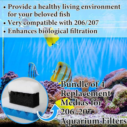 32 Pcs Aquarium Media Kit Compatible with Fluval 206/207 Canister Filter, Including Foam Pad, Water Polishing Pad, Activated Carbon, Ceramic Rings, Mesh Bags, Silicone Lube