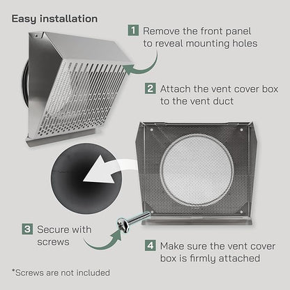 Vent Systems 8" Inch Exhaust Vent Cover with Rubber Gasket - Stainless Steel - Robust Weatherproof Outdoor Air Exhaust Box - Duct or Surface Mounting - Rain and Snow Protection