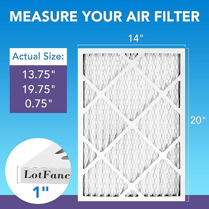 LotFancy 14x20x1 Air Filter MERV 11 6-Pack, Electrostatic Pleated AC Furnace Air Filter, Captures Dust, Smog & Pet Dander, Actual Size: 13.75"x19.75"x0.75"