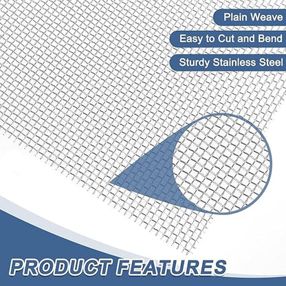 uxcell 10 Mesh 79" x 12" Woven Wire Mesh, 304 Stainless Steel Air Vent Filter Screen, Window Screen Mesh for DIY Projects Vents Cover Filtration Animals Fence