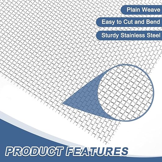 uxcell 12 Mesh 39" x 12" Woven Wire Mesh, 304 Stainless Steel Air Vent Filter Screen, Window Screen Mesh for DIY Projects Vents Cover Filtration Animals Fence