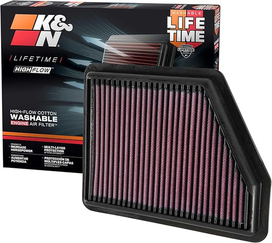 K&N High-Flow Original Lifetime Engine Air Filter: Increase Power: Premium, Washable: Compatible with 2016-2025 HONDA: Civic, HR-V, 33-5045