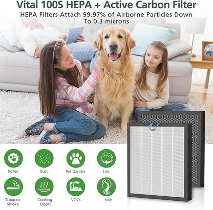 Vital 100S Replacement Filter for LEVOIT Vital 100S-P Air Purifier, HEPA and High-Efficiency Activated Carbon Filter for Smoke, Odor, Pollen, Vital 100S-RF, LRF-V102-WUS