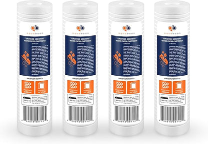Aquaboon 5 Micron 10 x 2.5 Grooved Sediment Water Filter Replacement for Whole House Filter Cartridge Compatible with AP110, WHKF-GD05, CFS110, 4-Pack