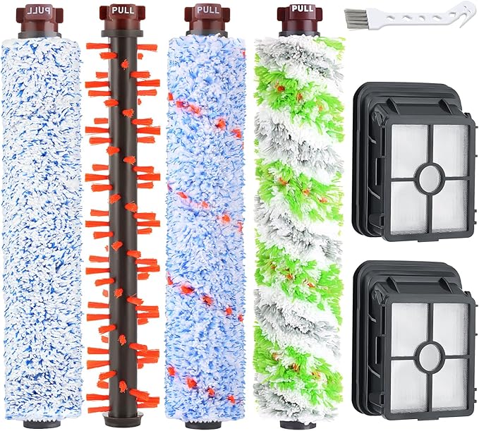 Filter Brush Replacement Compatible with Bissell CrossWave, 4 Brush Roll 1868 + 3 Vacuum Filter 1866, Compare to Part 1608683, 160-8683, 1608684