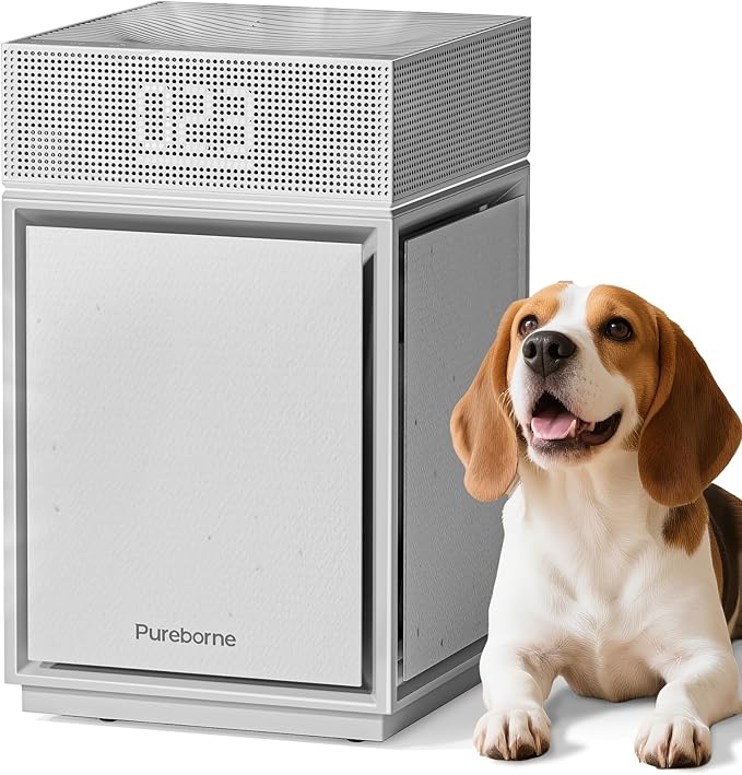 Air Purifiers for Home Large Room Bedroom up to 3600 Sq Ft PM 2.5 Display Air Quality Sensor True HEPA Air Filter for Fur Odor Smoke with Three-Sided Air Inlet, Gray, PB6866, 1 Pack