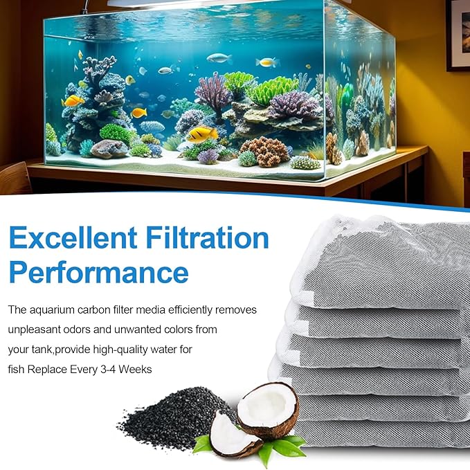 Activated Carbon Inserts for AquaClear 10-30 Gallon Filter, Aquarium Carbon Media for Fluval Aqua Clear, Charcoal for Fish Tank Filter A1382 (6 Pack 60g/Bag)