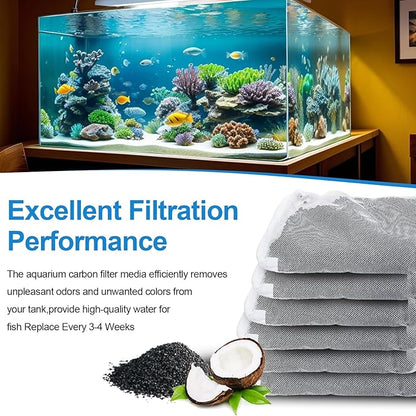 Activated Carbon Inserts for AquaClear 10-30 Gallon Filter, Aquarium Carbon Media for Fluval Aqua Clear, Charcoal for Fish Tank Filter A1382 (6 Pack 60g/Bag)