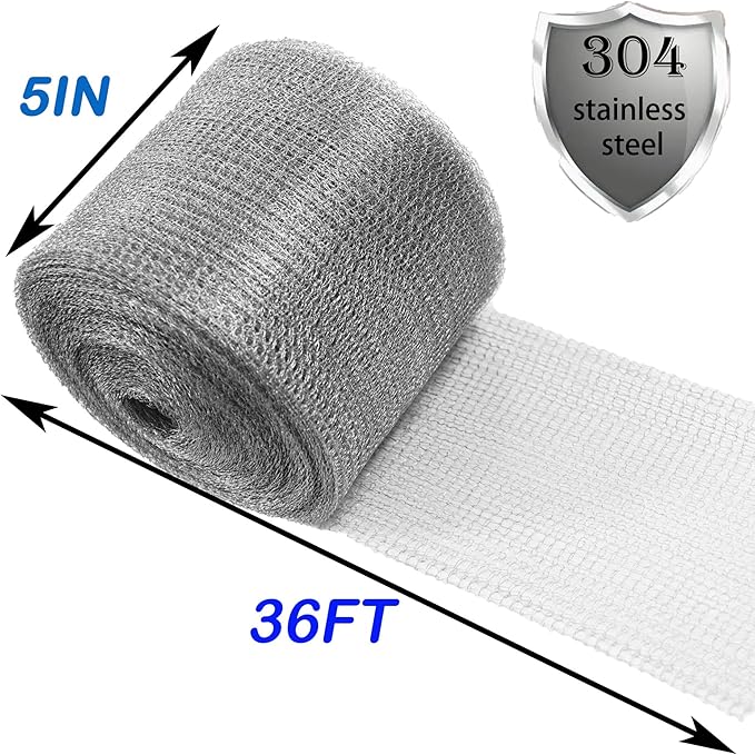 Wire Mesh for Mice Control 5 in X 36Ft,Hole Fill Fabric, Weep Holes Covers, Upgraded Stainless Steel Wire Mesh Roll, Flexible Stretchy Meshs Fabric for Garden House and DIY, Rodent Barrier