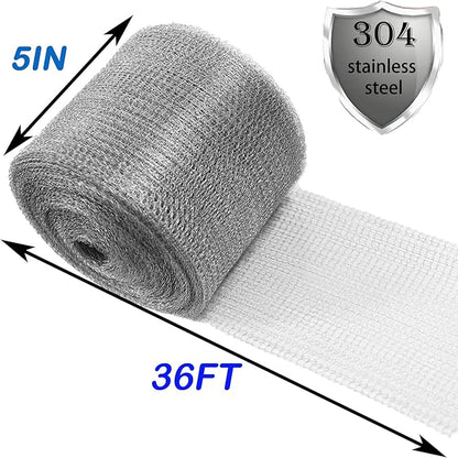 Wire Mesh for Mice Control 5 in X 36Ft,Hole Fill Fabric, Weep Holes Covers, Upgraded Stainless Steel Wire Mesh Roll, Flexible Stretchy Meshs Fabric for Garden House and DIY, Rodent Barrier