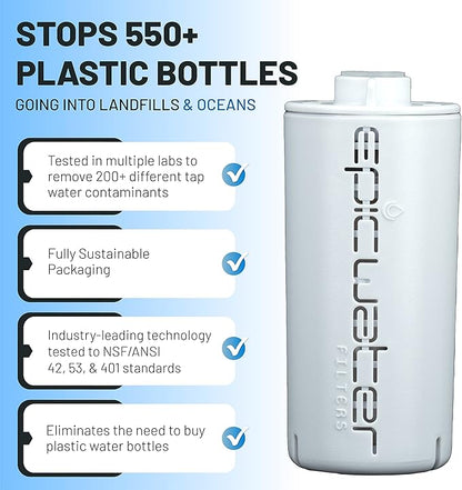 Epic Water Filters Everywhere Bottle Filter Complete Filter | 1-Pack | 75 Gallon Total Life | 3-4 month Supply | Compatible with all Epic Water Bottles | Replaces Everyday and Outdoor