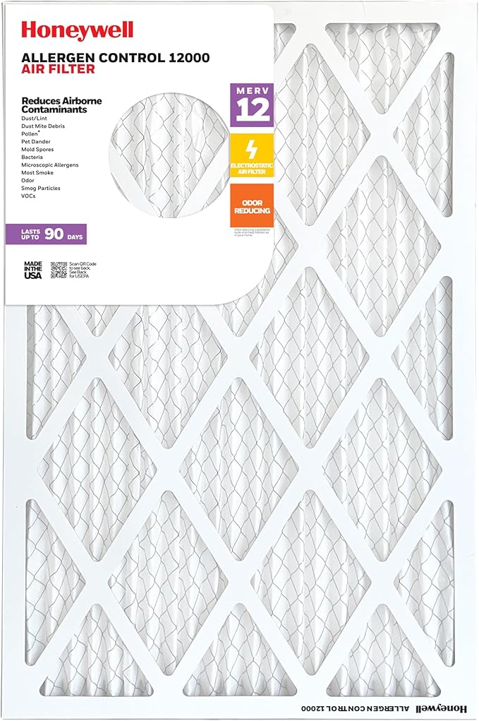 Honeywell 14x25x1 MERV 12 Electrostatic Pleated HVAC AC Furnace Air Filter (12-Pack) | Replacement Filter for Home Use | Made in USA