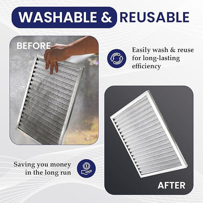 | Merv 8 | Washable & Reusuable AC/Furnace Filter | Lifetime HVAC & Furnace Air Filter | Washable | Superior particle-holding Ability | Premium Quality Aluminum | 16x24x1