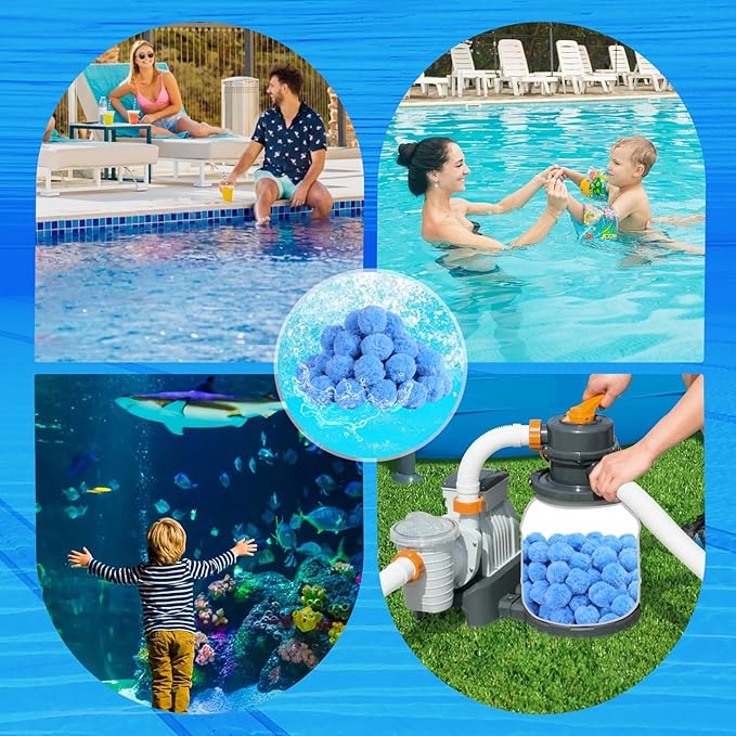 Askyli 2.9 lbs Pool Filter Balls for Sand Filter, Reusable Pool Sand Filter Balls, Efficient Pool Filter Sand, Suitable for All Sand Filter System (Equals 100lbs Pool Filter Sand) - Light Blue