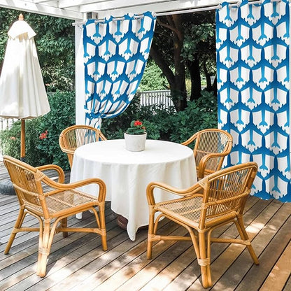 Blue Aircraft Waterproof Outdoor Curtains for Patio, Windproof Weatherproof Curtains with Weighted Hem, Modern Abstract Art Gradient Airplane Light Filtering Privacy Drapes for Porch 54"x 108"
