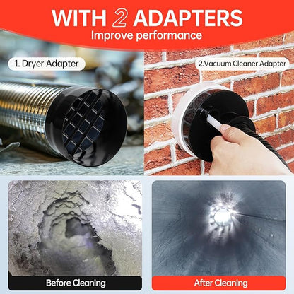 BLuesea Dryer Vent Cleaner Kit, 15-Piece Ultimate Dryer Cleaning Kit Include 50 Feet Dryer Vent Brush, Upgrade Noiseless Dryer Lint Vacuum Attachment, Lint Trap Brush, Vacuum & Dryer Adapters