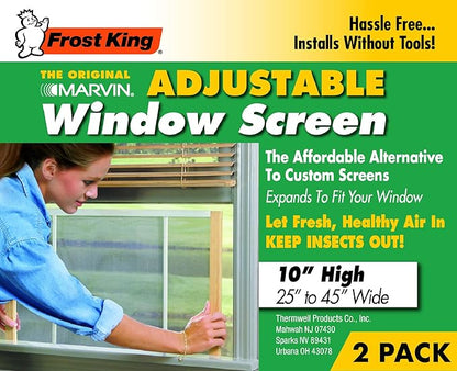 Frost King 2AWS1045 WB Marvin Adjustable Window Screen, 10in High x Fits 25-45in Wide (2-Pack)