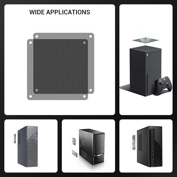 120mm Fan Dust Filter PC, 10Pack PVC Computer Dust Filter Mesh Dustproof Case Cover PC Cooler Fan Filter Grills with 40pcs Screws for Computer Cooler (PVC, 120 * 120mm, 10pcs, Black)