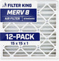 Filter King 15x15x1 Air Filter | 12-PACK | MERV 8 HVAC Pleated A/C Furnace Filters | MADE IN USA | Actual Size: 15 x 15 x .75"