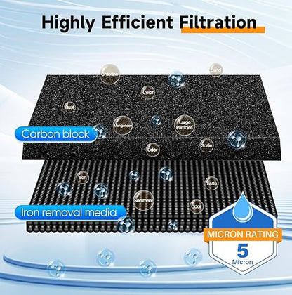 PUREPLUS 2-Stage Whole House Water Filtration System, Reduces Iron, Manganese, Chlorine & Odor, 10" x 4.5" Blue Housings, 1" Inlet/Outlet, RFN Iron & Certified CTO Carbon Filters