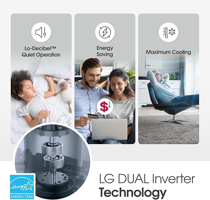 LG 14000 BTU Window Air Conditioner Energy Saving Dual Inverter Remote Control WiFi Enabled Works w/LG ThinQ, Alexa Washable Filer Ultra-Quiet Cools 700 Sq.Ft. for Large Room AC Unit White LW1522FVSM