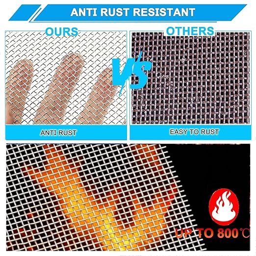 10 Mesh Stainless Steel Mesh Screen 304, 15.7'' x 147''(40cm x 375cm) Metal Mesh Screen, Rust Free Wire Screen Mesh, 2mm Hole Easy to Cut for Air Vent Mesh, Window Screen, BBQ, Craft DIY