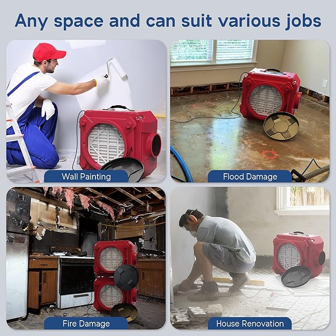 AlorAir CleanShield HEPA 550 - Heavy Duty Commercial Air Scrubber HEPA Filter System, 25' Power Cord with Lighted End and Roto-Molded Unbreakable Housing Air Cleaner, cETL Listed, Red (Pack of 8)