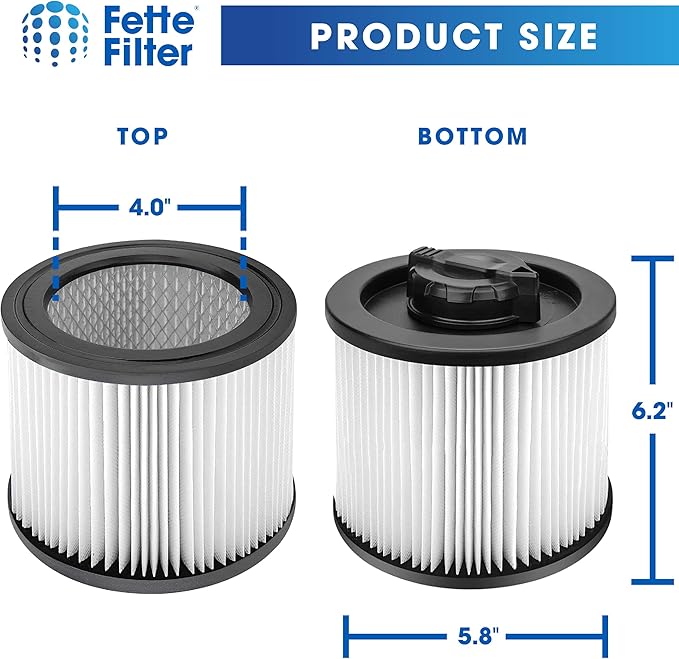Fette Filter - DXVC4001 HEPA Filter Compatible with DEWALT DXV04T DXV05P DXV05S DXV08S DXV06G Wet Dry Shop Vacuums. Compare to Part# DXVC4001 - Pack of 2