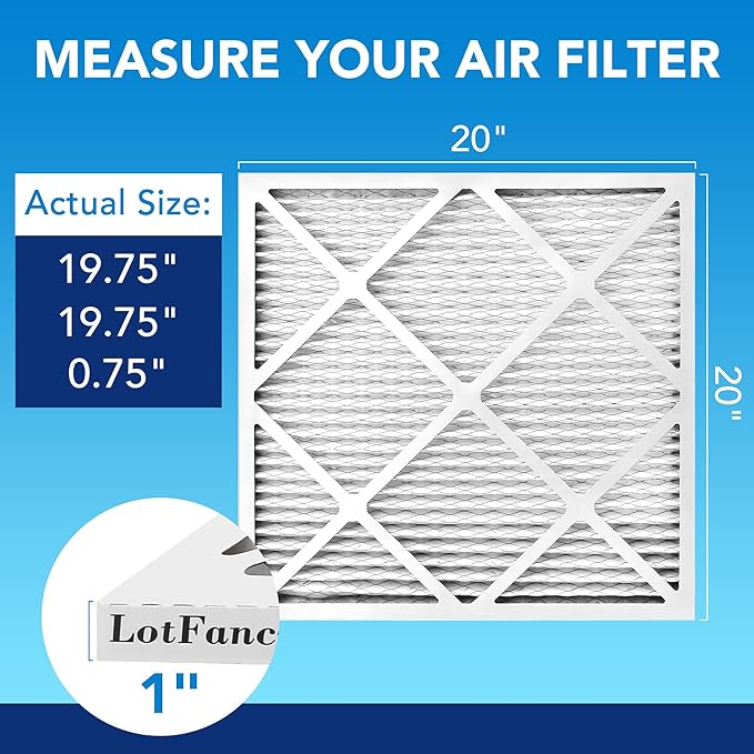 LotFancy 20x20x1 Air Filter MERV 13 6-Pack, Electrostatic Pleated HVAC Furnace Air Filter, Captures Pet Dander Smog Smoke, Actual Size: 19.75"x19.75"x0.75"