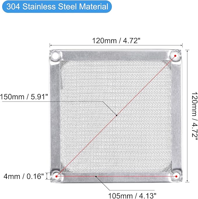 MECCANIXITY 120mm Computer Fan Filter Grills Stainless Steel Mesh Dustproof Case Cover for Computers, Pack of 2