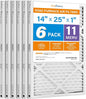 LotFancy 14x25x1 Air Filter MERV 11 6-Pack, Electrostatic Pleated AC Furnace Air Filter, Captures Dust, Smog & Pet Dander, Actual Size: 13.75"x24.75"x0.75"