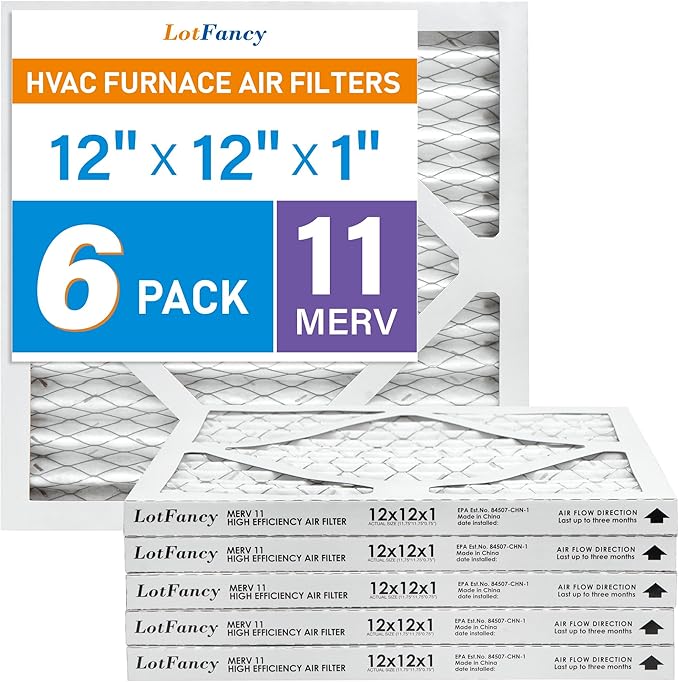 LotFancy 12x12x1 Air Filter MERV 11 6-Pack, Electrostatic Pleated AC Furnace Air Filter, Captures Dust, Smog & Pet Dander, Actual Size: 11.75"x11.75"x0.75"