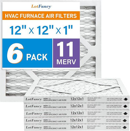 LotFancy 12x12x1 Air Filter MERV 11 6-Pack, Electrostatic Pleated AC Furnace Air Filter, Captures Dust, Smog & Pet Dander, Actual Size: 11.75"x11.75"x0.75"