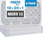Aerostar 10x20x1 MERV 13 Pleated Air Filter, AC Furnace Air Filter, 6 Pack (Actual Size: 9 1/2" x 19 1/2" x 3/4")