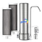 LCF Alkaline Countertop Water Filter, 𝐒𝐢𝐥𝐯𝐞𝐫 𝐈𝐨𝐧𝐬 Enhanced 6-Stage Stainless Steel Water Filter for Sink Faucet, Reduces Heavy Metals, Bad Taste & 99% Chlorine, 16,000 Gallons(2 Filters)