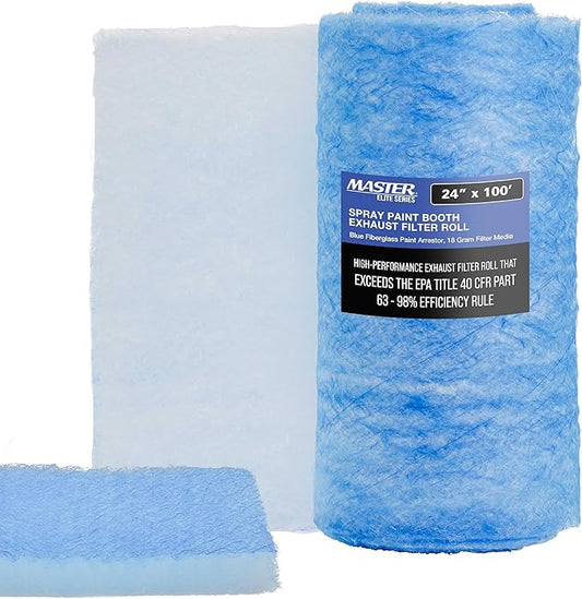 Master Airbrush Elite Paint Spray Booth Exhaust Filter Roll 24" x 100' - 18 Gram Heavy-Duty Fiberglass Paint Arrestor for Filtering Overspray Particles in Auto Body Shops & Refinish Booths