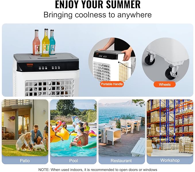 VEVOR Evaporative Air Cooler,2100 CFM 13X34 inch Air Cooler,3 Speeds and 12H Timer Portable Air Conditioner,Energy-Saved Swamp Cooler for party,pool and patio,7 Gal Water Tank & 750 Sq.Ft