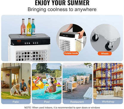 VEVOR Evaporative Air Cooler,2100 CFM 13X34 inch Air Cooler,3 Speeds and 12H Timer Portable Air Conditioner,Energy-Saved Swamp Cooler for party,pool and patio,7 Gal Water Tank & 750 Sq.Ft