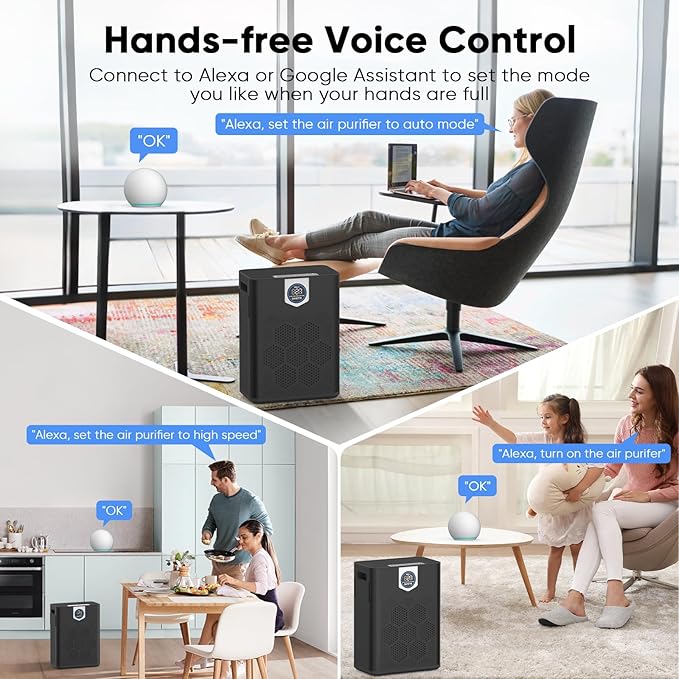 DAYETTE Smart Air Purifiers for Home Large Room, H14 Air Purifier with Washable Filters Up to 3000 Ft², APP & Voice Control & 22 dB Sleep Mode for Bedroom Living Room, Black