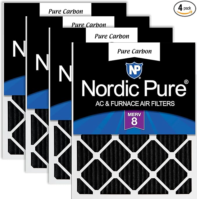 Nordic Pure 14x20x1 (Actual Size: 13 1/2 x 19 1/2 x 3/4) Pure Carbon Pleated Odor Reduction Furnace Air Filters 4 Pack
