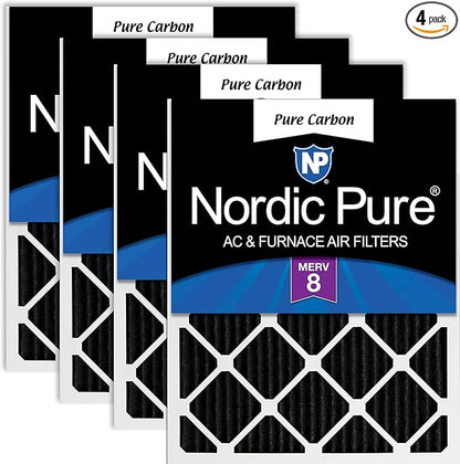 Nordic Pure 18x18x1 (Actual Size: 17 3/4 x 17 3/4 x 3/4) Pure Carbon Pleated Odor Reduction Furnace Air Filters 4 Pack
