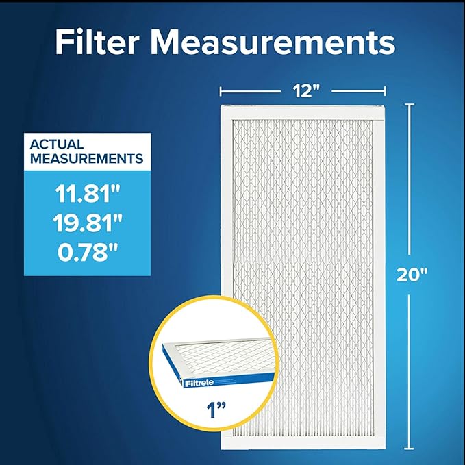 Filtrete 12x20x1 AC Furnace Air Filter, MERV 13, MPR 1900, Premium Allergen, Bacteria & Virus Filter, 3-Month Pleated 1-Inch Electrostatic Air Cleaning Filter, 2-Pack (Actual Size 11.81x19.81x0.78 in)