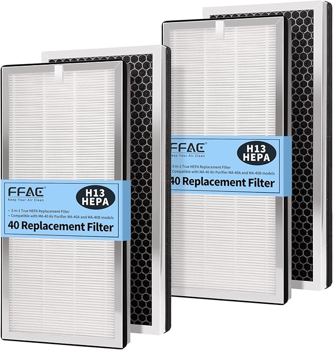 4 Pack MA-40 Replacement Filter Compatible with MA-40 Air Purifiers, 3-in-1 High-Efficiency Filtration System for MA40W MA40B, H13 True HEPA with Pre-Filter