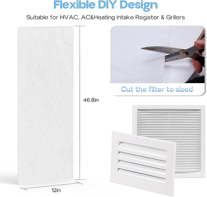 6 Packs Air Vent Filter 12x46inch Electrostatic Filter Media with Adhesive Tape for Air Vent, Air Conditioner, HVAC, Registers and Grilles, totall 12x276inch