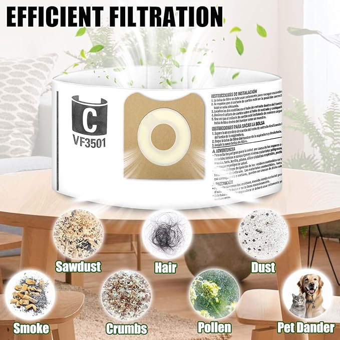30 Pack VF3501 Vacuum Cleaner Bags Fit for Rigid Shop Vac Bags 4 Gallon Size c, compatible with 3-4.5 Gallon Wet/Dry Vacuums | Dust Collection Filter Bags Replace Part (30 Pack)